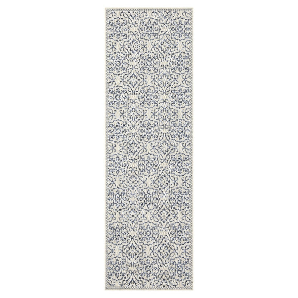 Indoor/Outdoor Area Rug/ Runner/ Doormat- Blue & Natural & Red & Taupe Color -Machine Washable, Weather and UV Resistant-Eliza