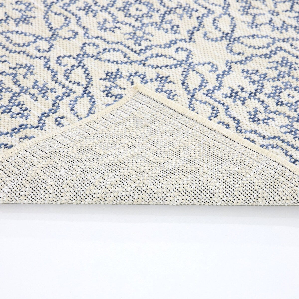 Indoor/Outdoor Area Rug/ Runner/ Doormat- Blue & Natural & Red & Taupe Color -Machine Washable, Weather and UV Resistant-Eliza