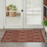 Indoor/Outdoor Area Rug/ Runner/ Doormat- Blue & Natural & Red & Taupe Color -Machine Washable, Weather and UV Resistant-Eliza
