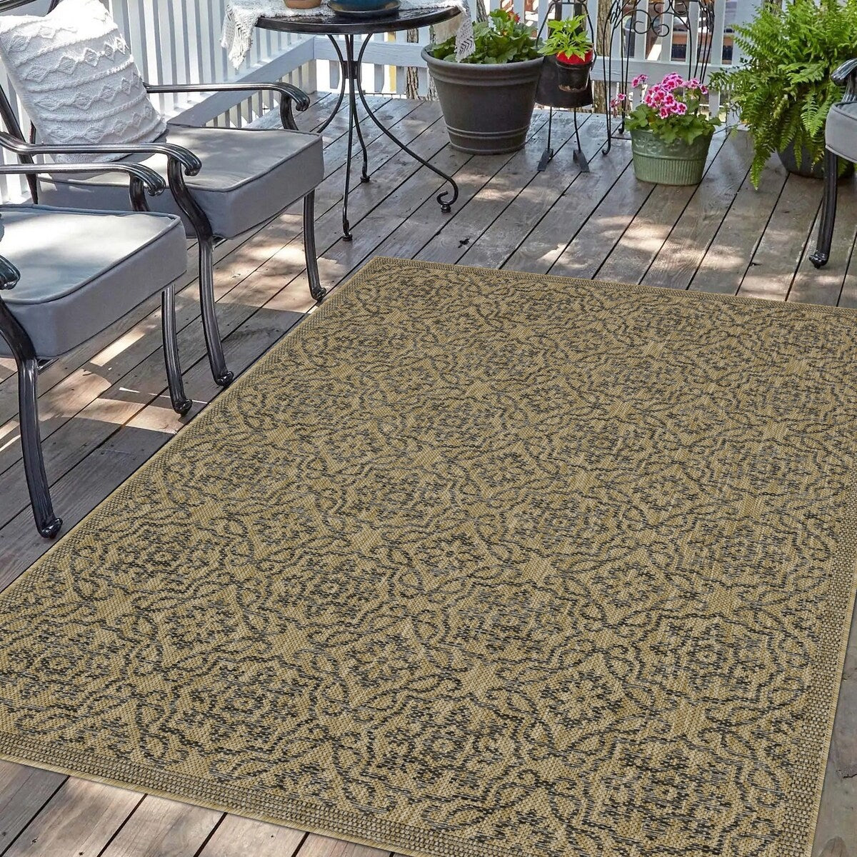 Indoor/Outdoor Area Rug/ Runner/ Doormat- Blue & Natural & Red & Taupe Color -Machine Washable, Weather and UV Resistant-Eliza