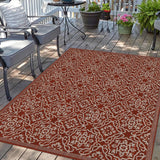 Indoor/Outdoor Area Rug/ Runner/ Doormat- Blue & Natural & Red & Taupe Color -Machine Washable, Weather and UV Resistant-Eliza
