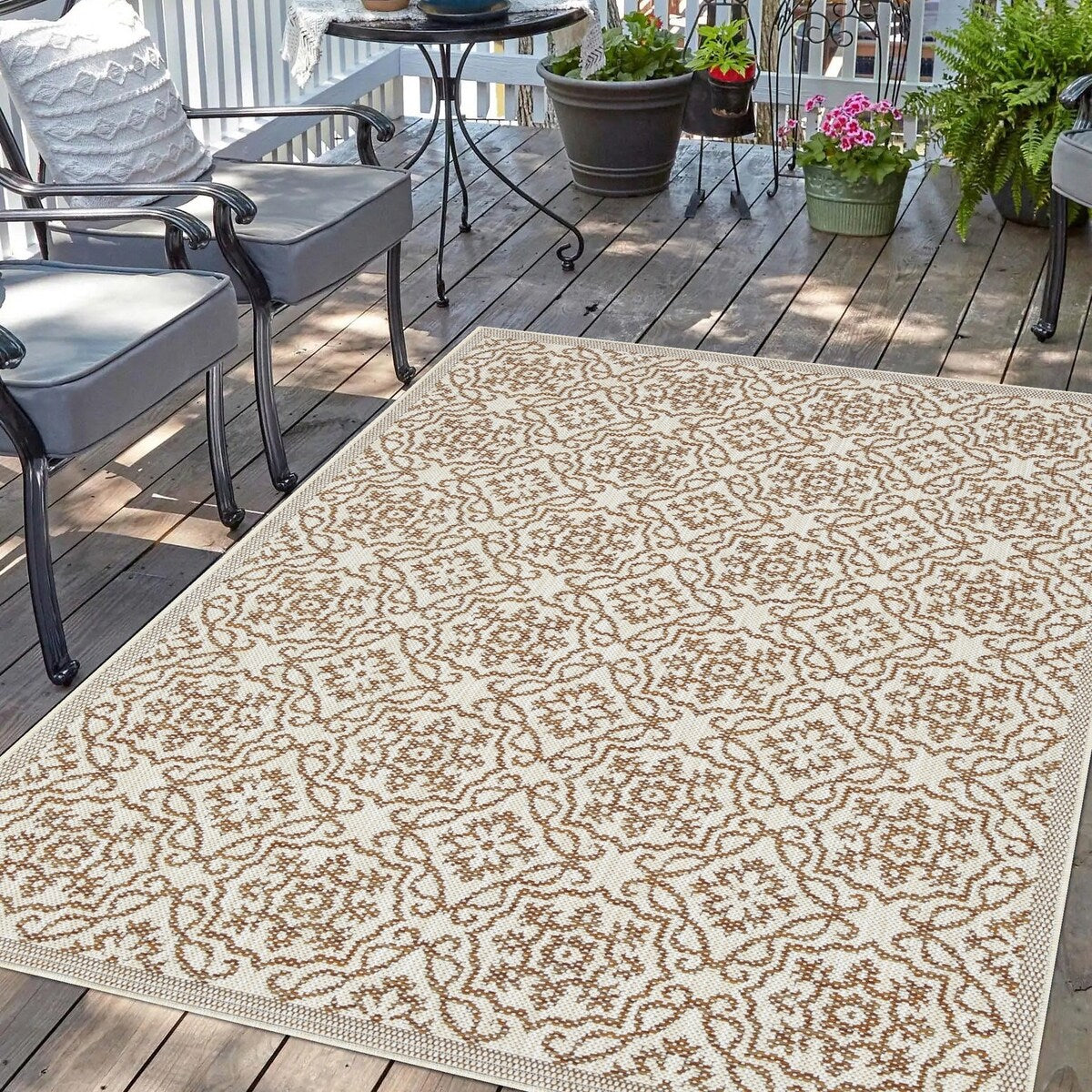 Indoor/Outdoor Area Rug/ Runner/ Doormat- Blue & Natural & Red & Taupe Color -Machine Washable, Weather and UV Resistant-Eliza
