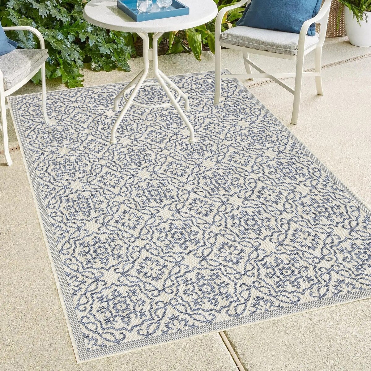 Indoor/Outdoor Area Rug/ Runner/ Doormat- Blue & Natural & Red & Taupe Color -Machine Washable, Weather and UV Resistant-Eliza
