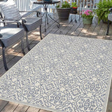 Indoor/Outdoor Area Rug/ Runner/ Doormat- Blue & Natural & Red & Taupe Color -Machine Washable, Weather and UV Resistant-Eliza