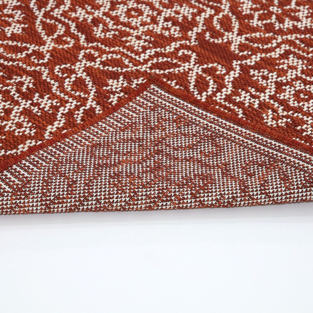Indoor/Outdoor Area Rug/ Runner/ Doormat- Blue & Natural & Red & Taupe Color -Machine Washable, Weather and UV Resistant-Eliza
