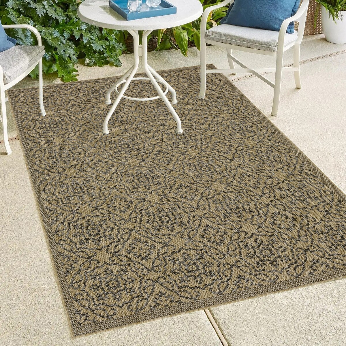 Indoor/Outdoor Area Rug/ Runner/ Doormat- Blue & Natural & Red & Taupe Color -Machine Washable, Weather and UV Resistant-Eliza