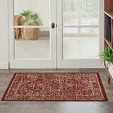 Indoor/Outdoor Area Rug/ Runner/ Doormat- Blue & Natural & Red & Taupe Color -Machine Washable, Weather and UV Resistant-Zaria