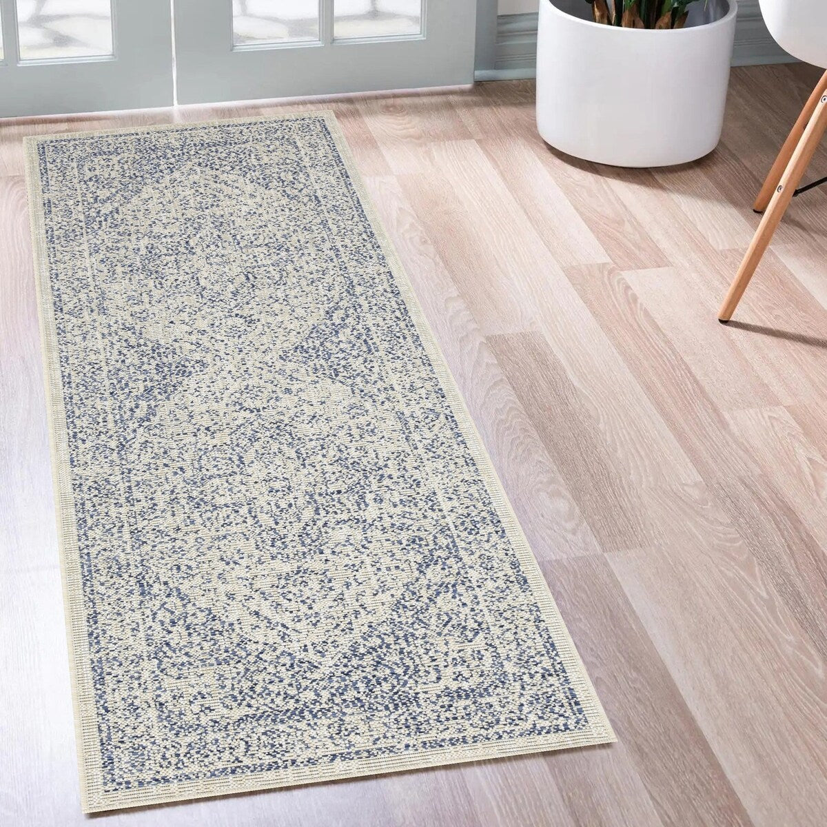 Indoor/Outdoor Area Rug/ Runner/ Doormat- Blue & Natural & Red & Taupe Color -Machine Washable, Weather and UV Resistant-Zaria