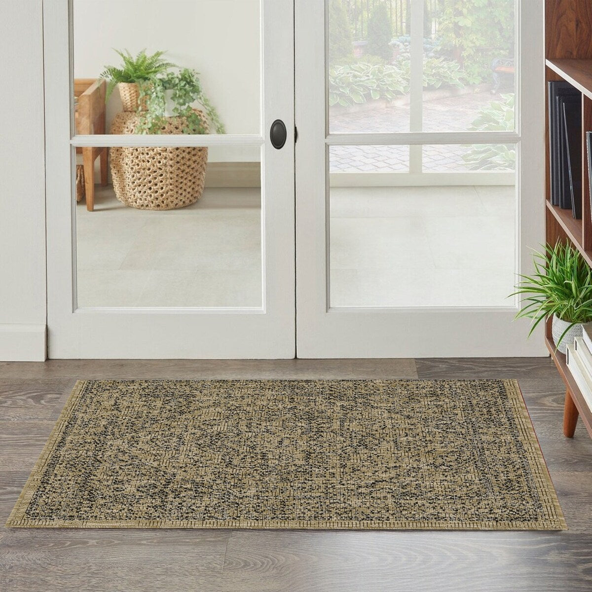 Indoor/Outdoor Area Rug/ Runner/ Doormat- Blue & Natural & Red & Taupe Color -Machine Washable, Weather and UV Resistant-Zaria