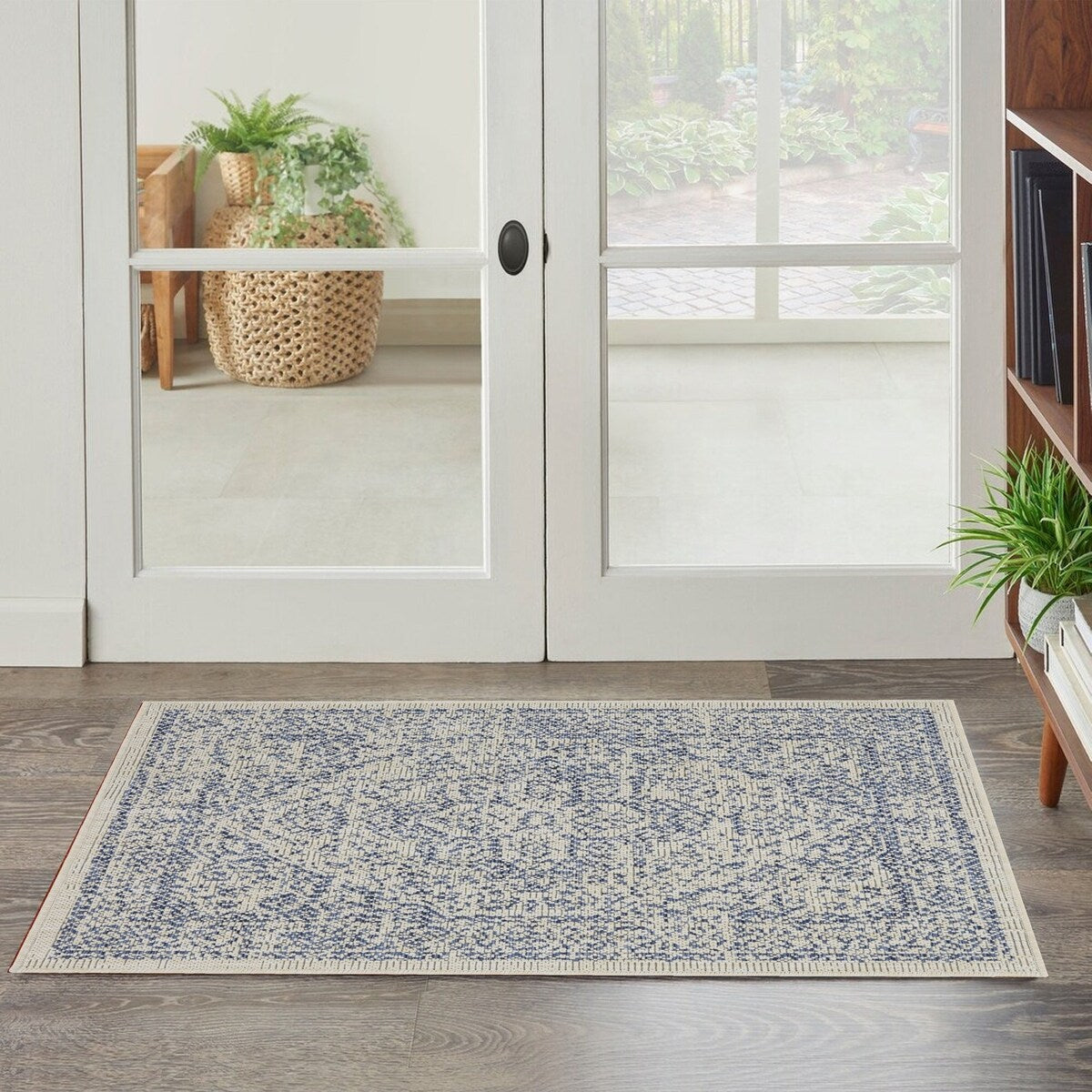 Indoor/Outdoor Area Rug/ Runner/ Doormat- Blue & Natural & Red & Taupe Color -Machine Washable, Weather and UV Resistant-Zaria