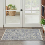 Indoor/Outdoor Area Rug/ Runner/ Doormat- Blue & Natural & Red & Taupe Color -Machine Washable, Weather and UV Resistant-Zaria