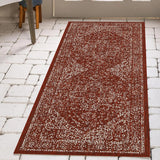 Indoor/Outdoor Area Rug/ Runner/ Doormat- Blue & Natural & Red & Taupe Color -Machine Washable, Weather and UV Resistant-Zaria