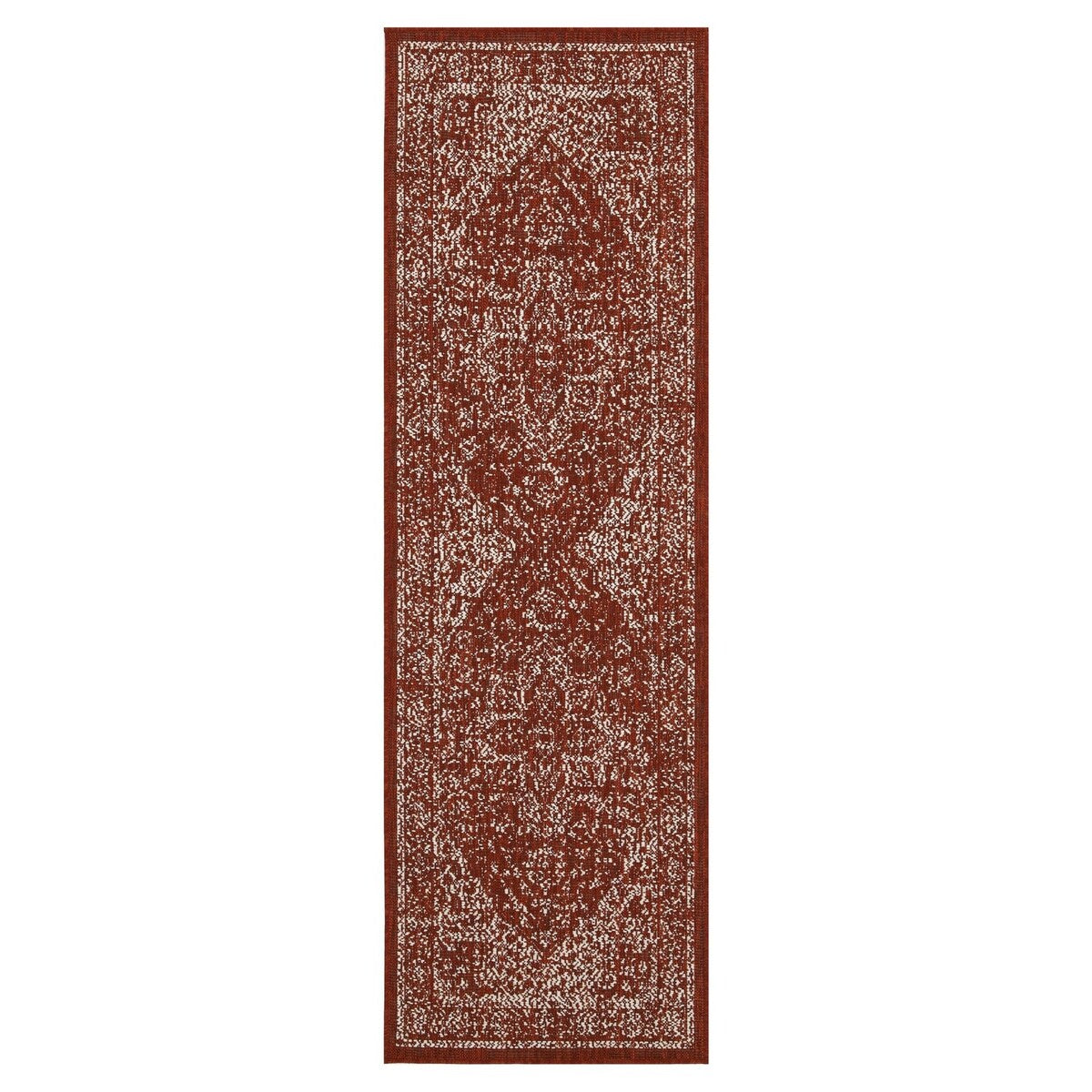 Indoor/Outdoor Area Rug/ Runner/ Doormat- Blue & Natural & Red & Taupe Color -Machine Washable, Weather and UV Resistant-Zaria