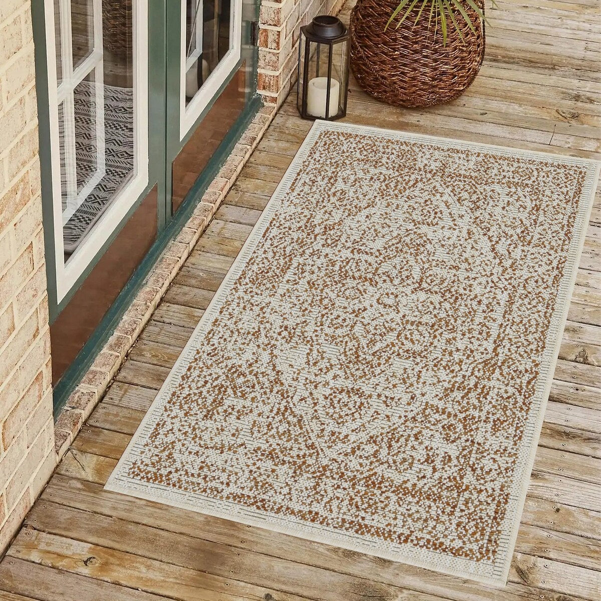 Indoor/Outdoor Area Rug/ Runner/ Doormat- Blue & Natural & Red & Taupe Color -Machine Washable, Weather and UV Resistant-Zaria