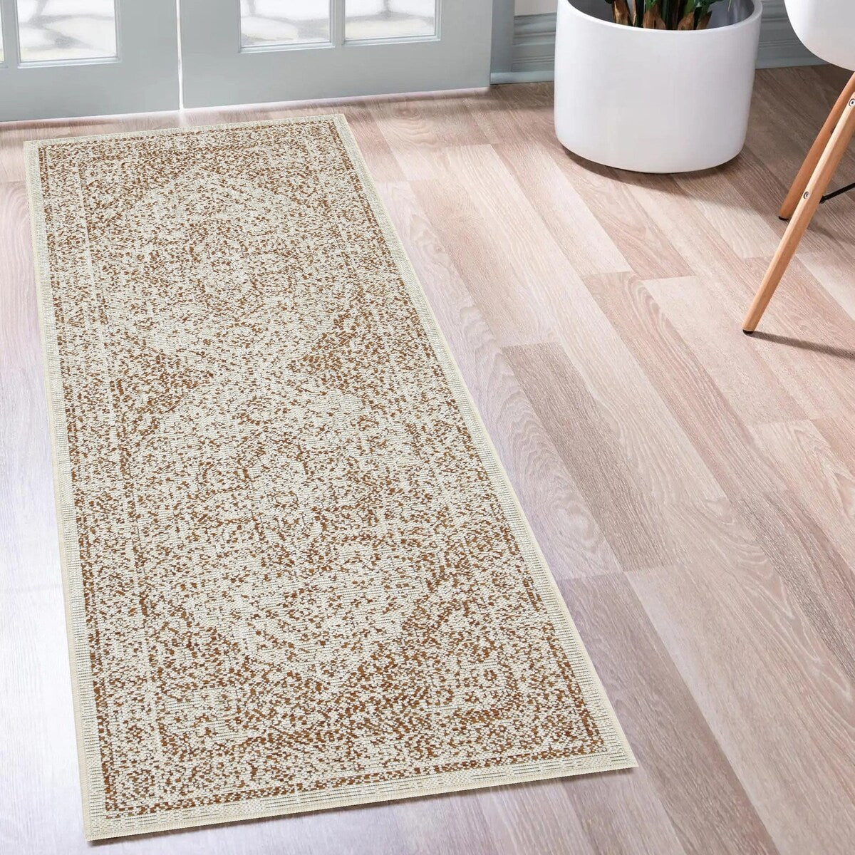 Indoor/Outdoor Area Rug/ Runner/ Doormat- Blue & Natural & Red & Taupe Color -Machine Washable, Weather and UV Resistant-Zaria