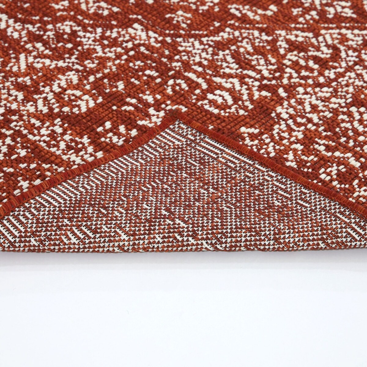Indoor/Outdoor Area Rug/ Runner/ Doormat- Blue & Natural & Red & Taupe Color -Machine Washable, Weather and UV Resistant-Zaria
