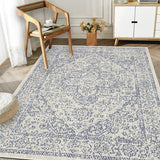 Indoor/Outdoor Area Rug/ Runner/ Doormat- Blue & Natural & Red & Taupe Color -Machine Washable, Weather and UV Resistant-Zaria