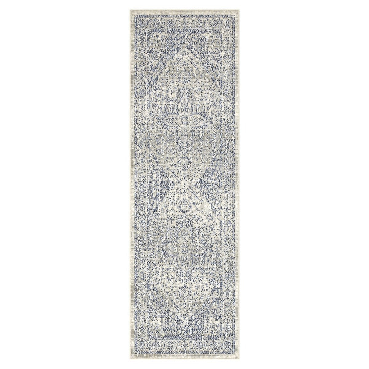 Indoor/Outdoor Area Rug/ Runner/ Doormat- Blue & Natural & Red & Taupe Color -Machine Washable, Weather and UV Resistant-Zaria