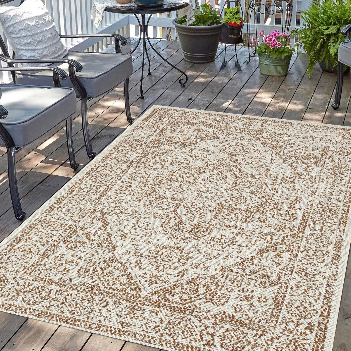 Indoor/Outdoor Area Rug/ Runner/ Doormat- Blue & Natural & Red & Taupe Color -Machine Washable, Weather and UV Resistant-Zaria