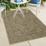Indoor/Outdoor Area Rug/ Runner/ Doormat- Blue & Natural & Red & Taupe Color -Machine Washable, Weather and UV Resistant-Zaria