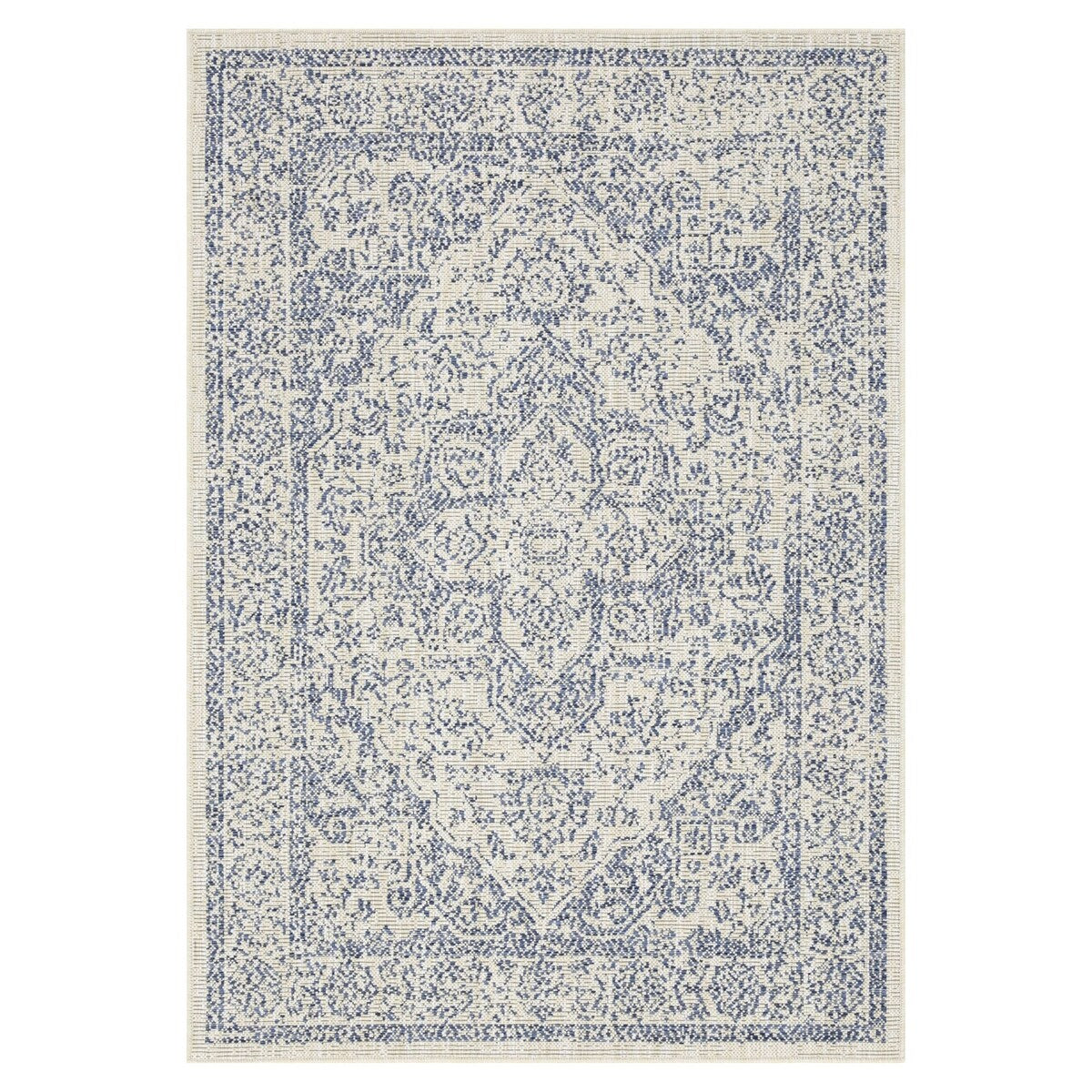 Indoor/Outdoor Area Rug/ Runner/ Doormat- Blue & Natural & Red & Taupe Color -Machine Washable, Weather and UV Resistant-Zaria