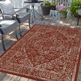 Indoor/Outdoor Area Rug/ Runner/ Doormat- Blue & Natural & Red & Taupe Color -Machine Washable, Weather and UV Resistant-Zaria