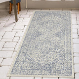 Indoor/Outdoor Area Rug/ Runner/ Doormat- Blue & Natural & Red & Taupe Color -Machine Washable, Weather and UV Resistant-Zaria