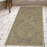 Indoor/Outdoor Area Rug/ Runner/ Doormat- Blue & Natural & Red & Taupe Color -Machine Washable, Weather and UV Resistant-Zaria