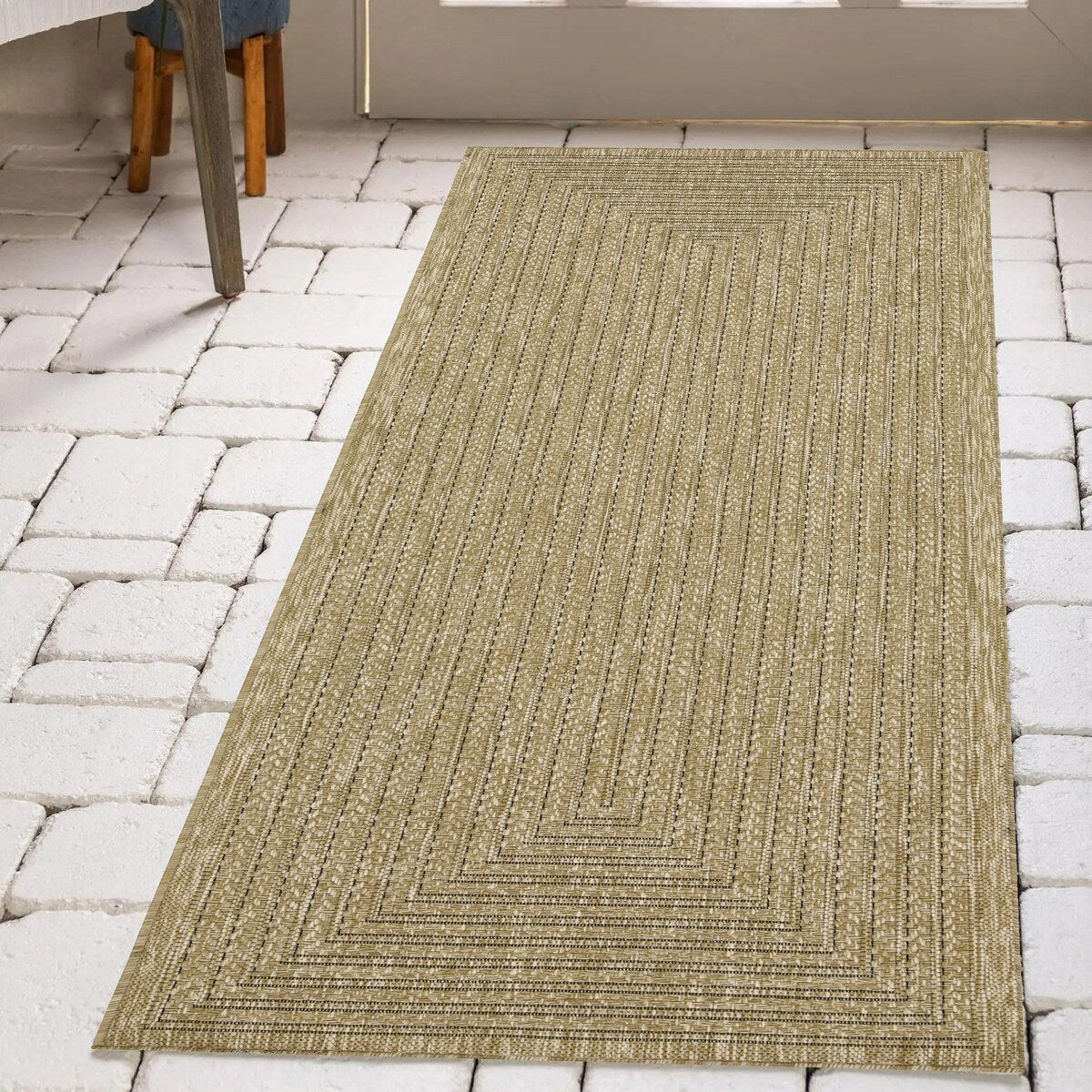 Indoor/Outdoor Area Rug/ Runner/ Doormat- Natural & Black & Red & Ivory Color -Machine Washable, Weather and UV Resistant-Viola