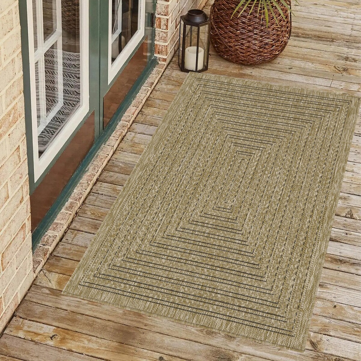 Indoor/Outdoor Area Rug/ Runner/ Doormat- Natural & Black & Red & Ivory Color -Machine Washable, Weather and UV Resistant-Viola