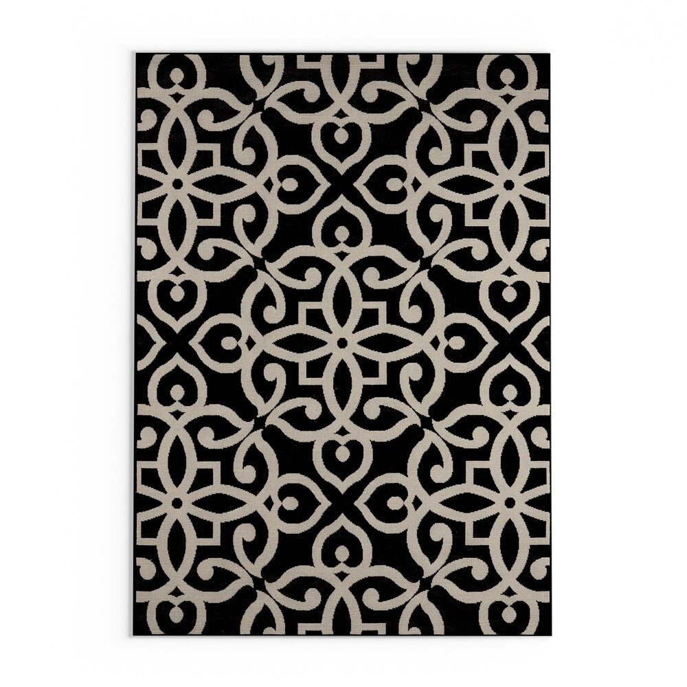 Indoor/ Outdoor Medallion Cream/ Black Area Rug (7'11 x 10') - 7'11 x 10' - 7'11" x 10'/Surplus
