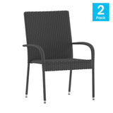 Indoor/Outdoor Stacking Steel Framed Wicker Dining Armchairs - 2 Pack