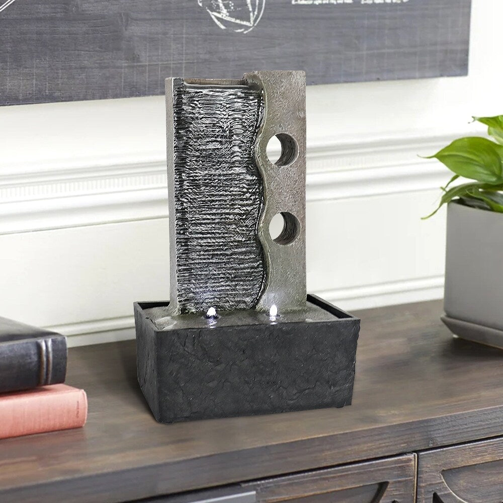 Indoor Slate Tabletop Fountain w/LED Light Meditation Feature for Home