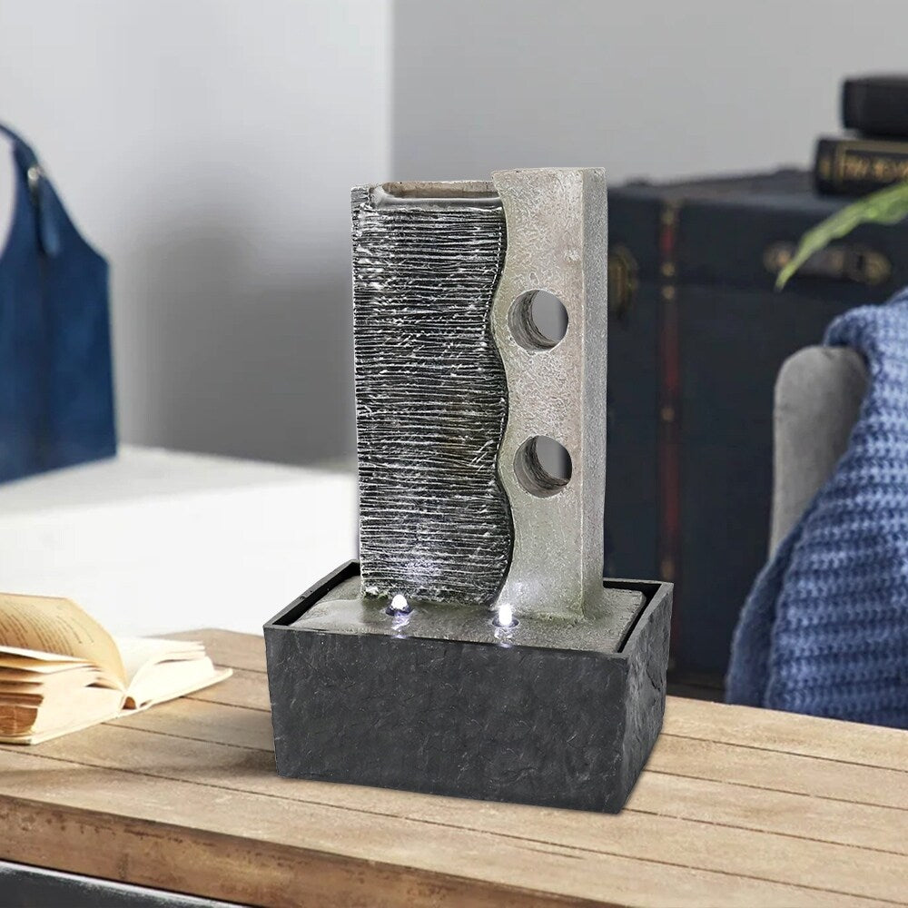 Indoor Slate Tabletop Fountain w/LED Light Meditation Feature for Home