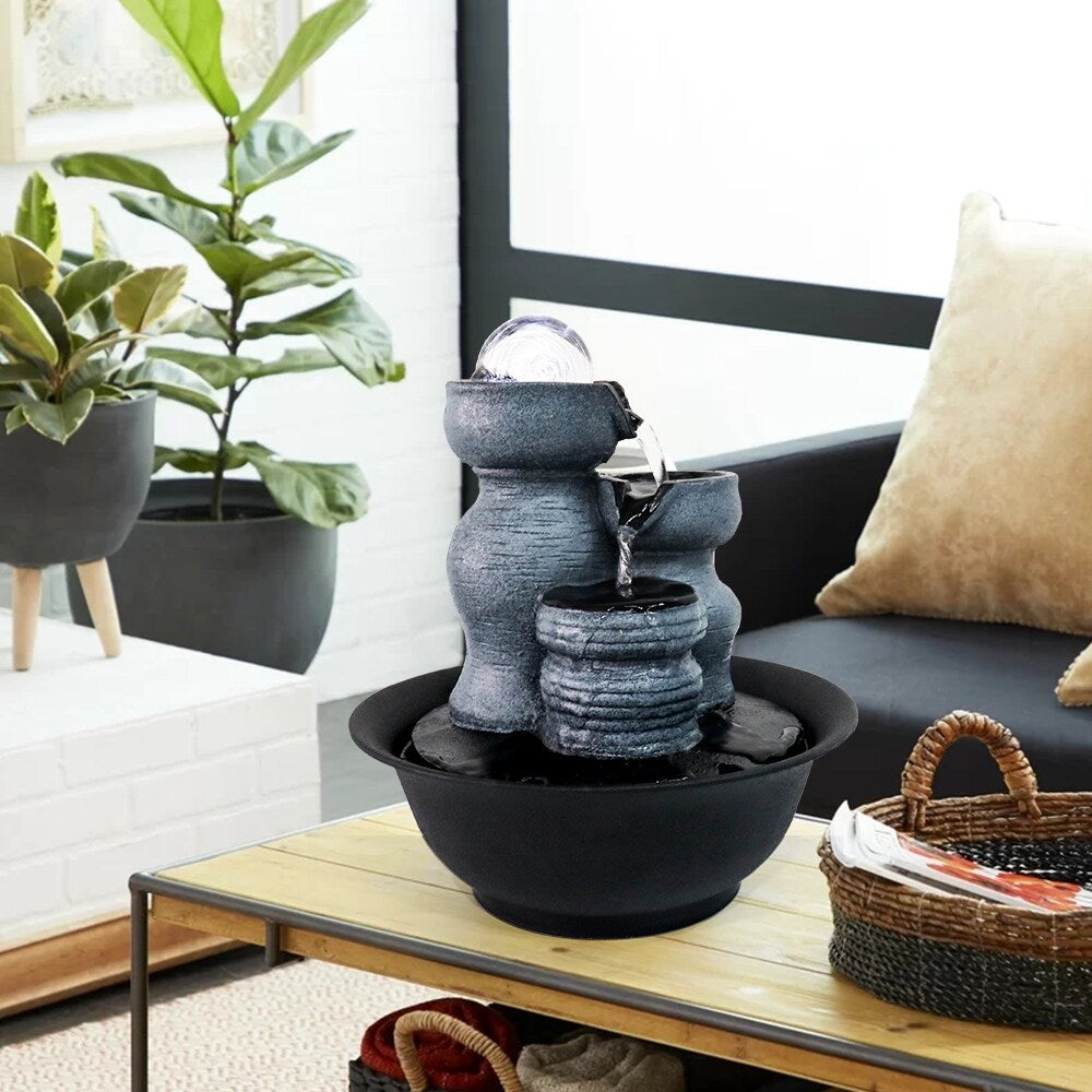 Indoor Water Fountain with LED Lights for Office, Living Room Decor