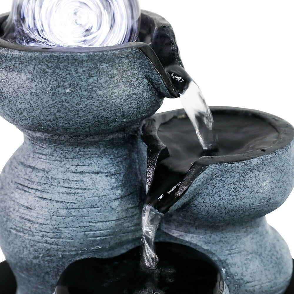 Indoor Water Fountain with LED Lights for Office, Living Room Decor