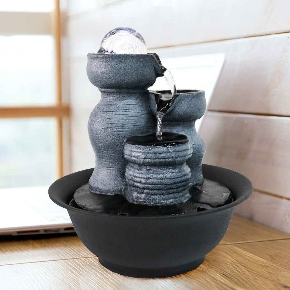 Indoor Water Fountain with LED Lights for Office, Living Room Decor