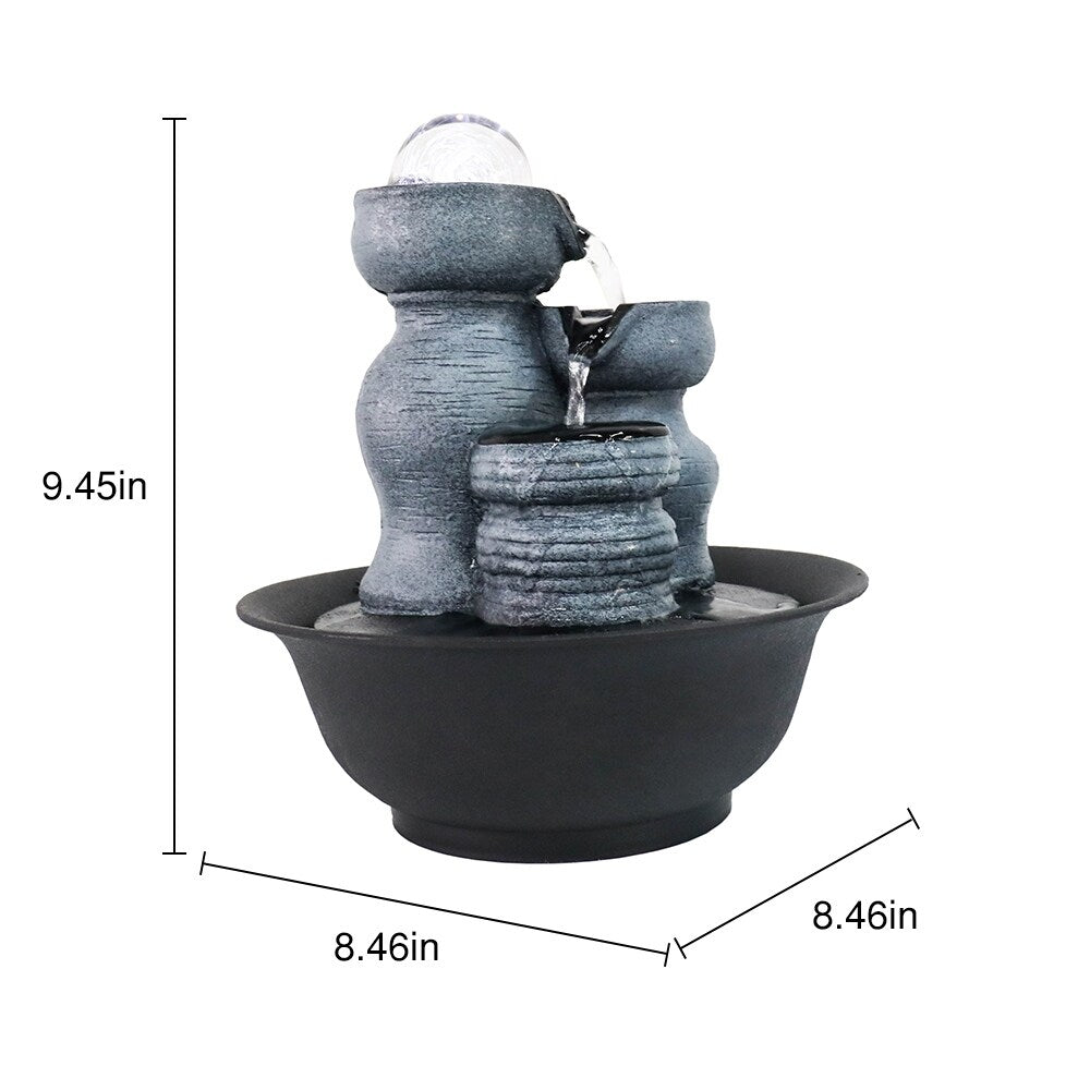 Indoor Water Fountain with LED Lights for Office, Living Room Decor