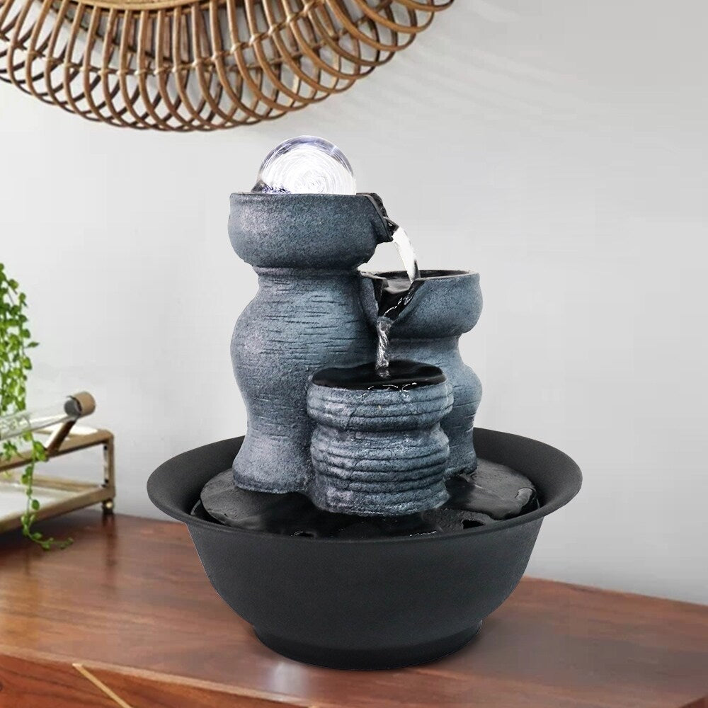 Indoor Water Fountain with LED Lights for Office, Living Room Decor