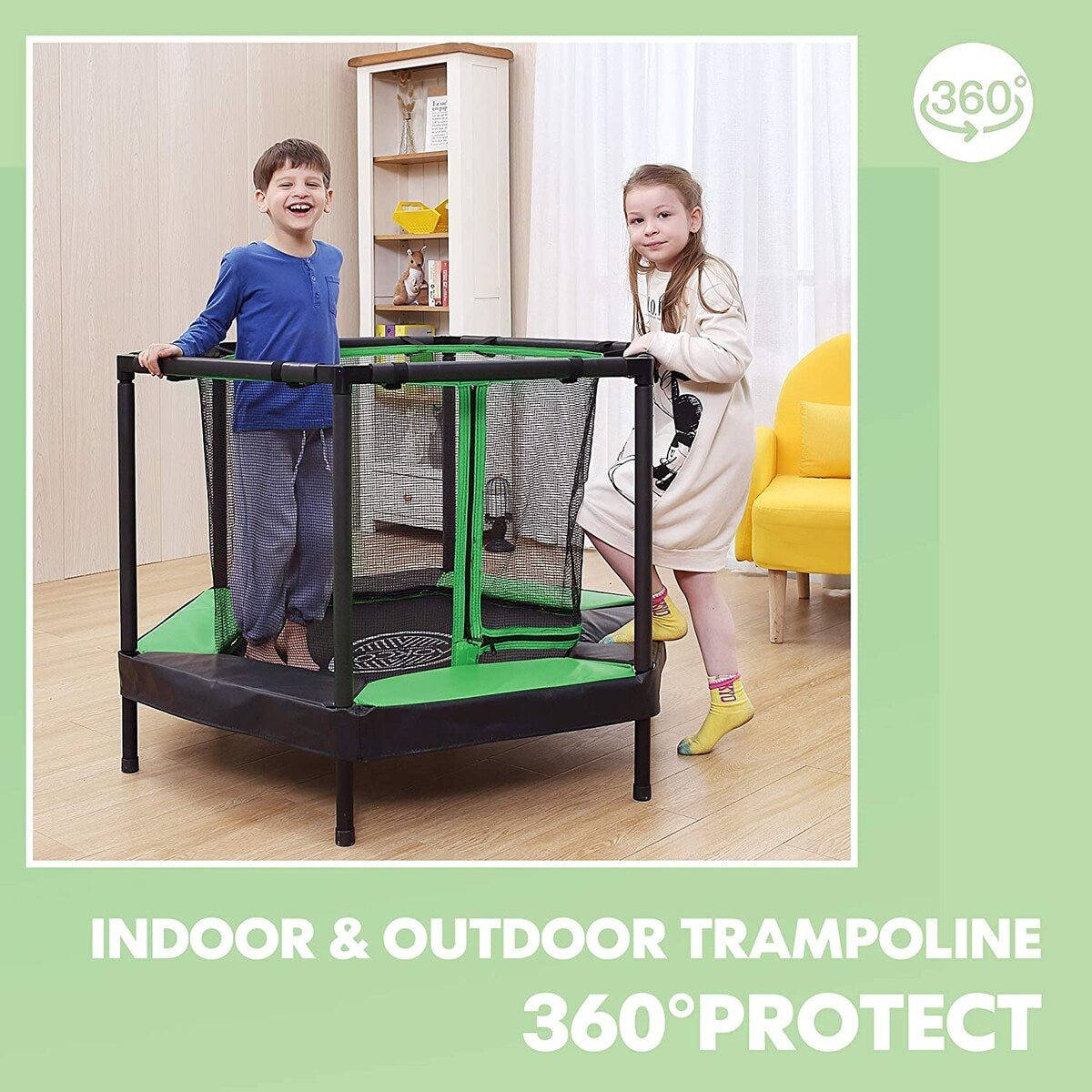 Indoor & Outdoor Play Exercise Bounce with Safety Padded Cover for Jump Sport - Green
