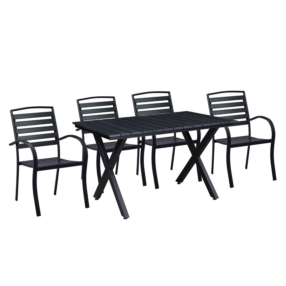 Indoor and Outdoor Rectangle 51 In.Black Dining Table and Four Chairs
