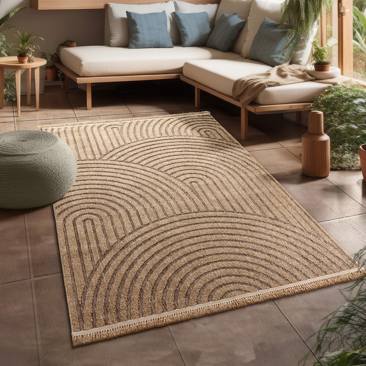 Indoor and Outdoor Rug Boho Look with Modern Curved Lines
