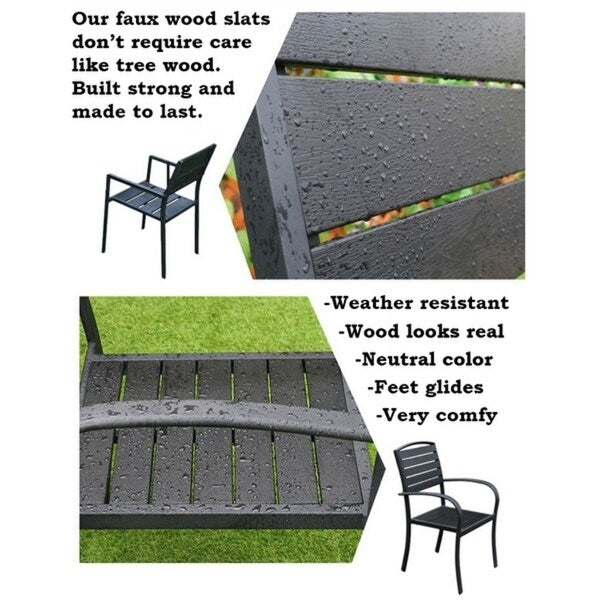 Indoor and Outdoor Square 25 Inch Black Dining Table with Two Chairs