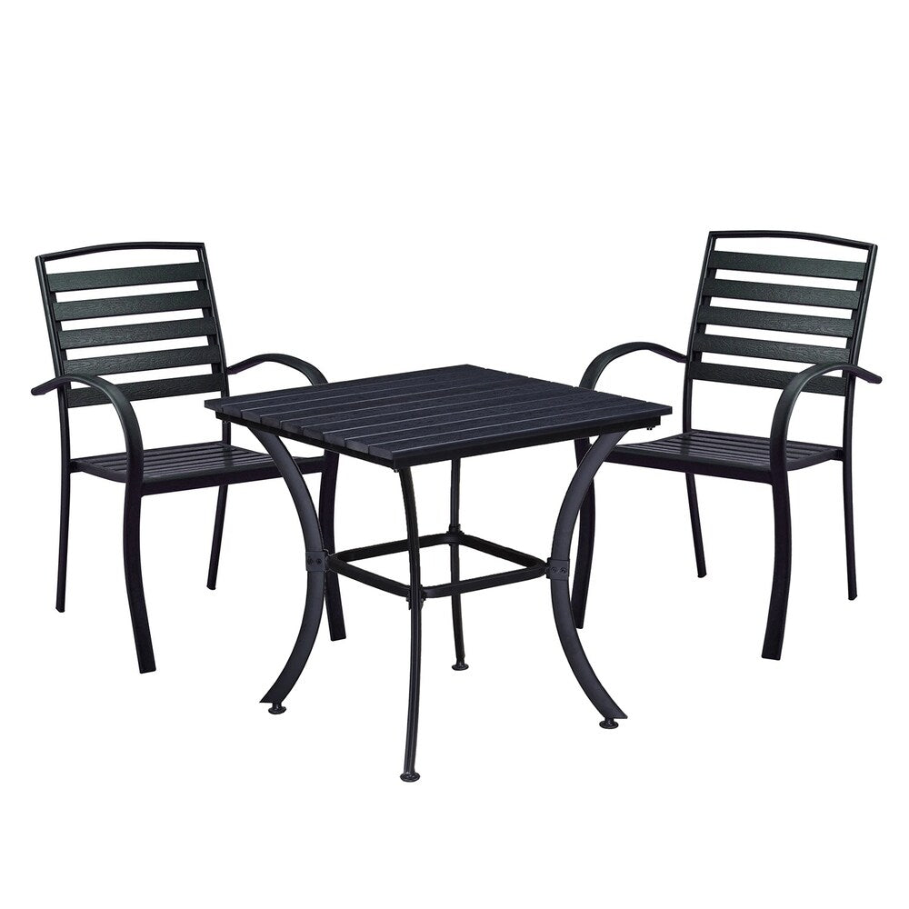 Indoor and Outdoor Square 25 Inch Black Dining Table with Two Chairs