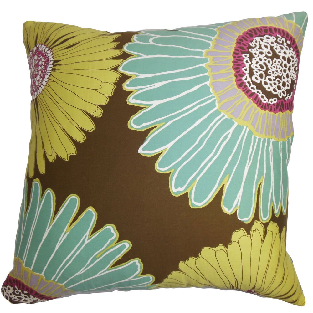 Indrina Floral 24" x 24" Down Feather Throw Pillow Blue Yellow