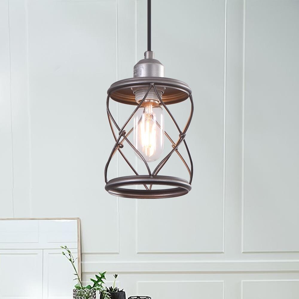 Industrial 1-light Mini Cage Pendant Light - Antiqued Silver
