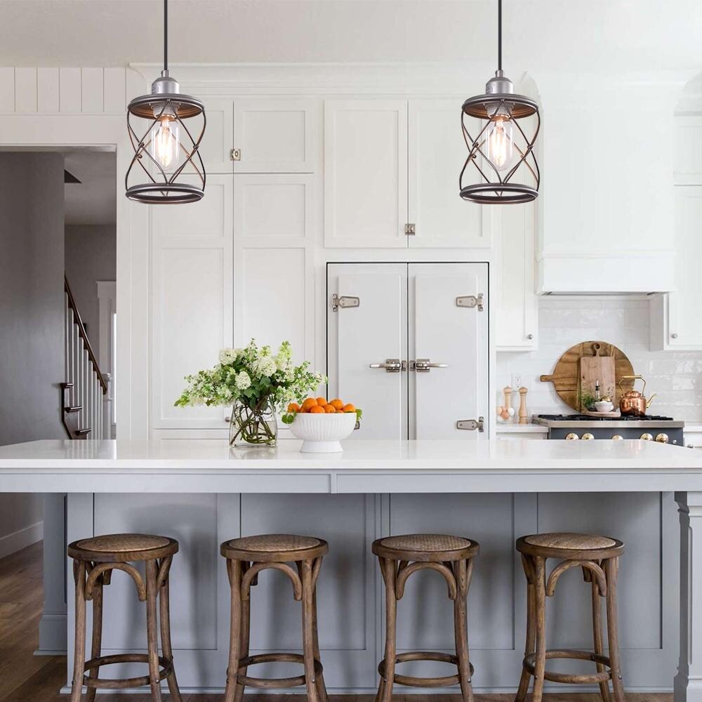 Industrial 1-light Mini Cage Pendant Light - Antiqued Silver