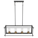 Industrial 4-Light Black Metal Frame Linear Rectangle Chandelier with Glass Shades