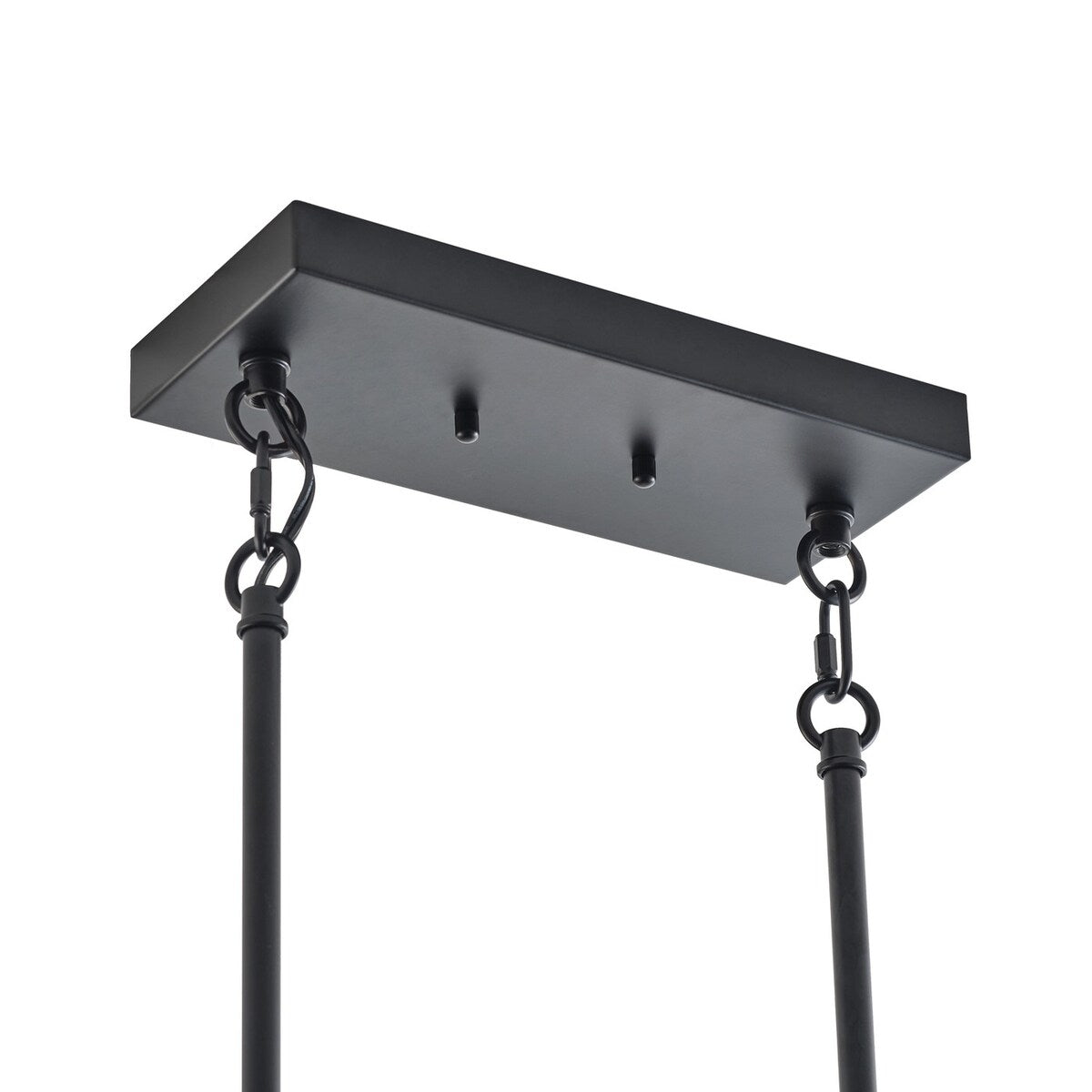 Industrial 4-Light Black Metal Frame Linear Rectangle Chandelier with Glass Shades