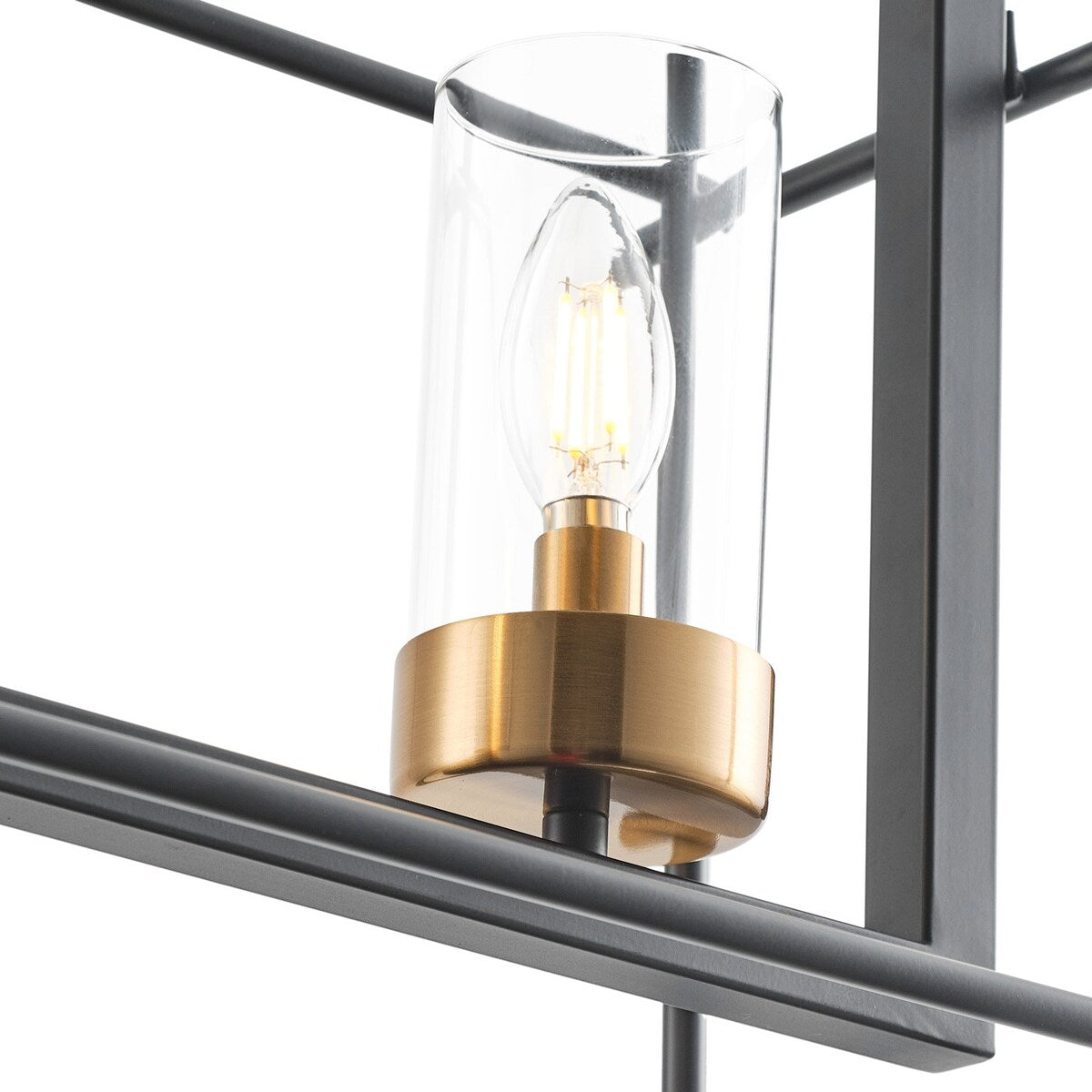 Industrial 4-Light Black Metal Frame Linear Rectangle Chandelier with Glass Shades